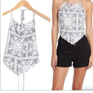 Elodie black and white bandanna print open back top size medium